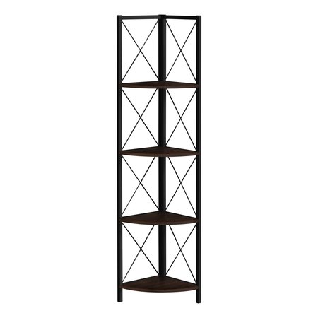 MONARCH SPECIALTIES Bookshelf, Bookcase, Etagere, Corner, 4 Tier, 60"H, Office, Bedroom, Metal, Laminate, Brown, Black I 3645